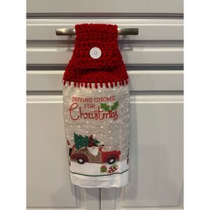 Crochet Top Kitchen Towel-Driving gnome for Christmas